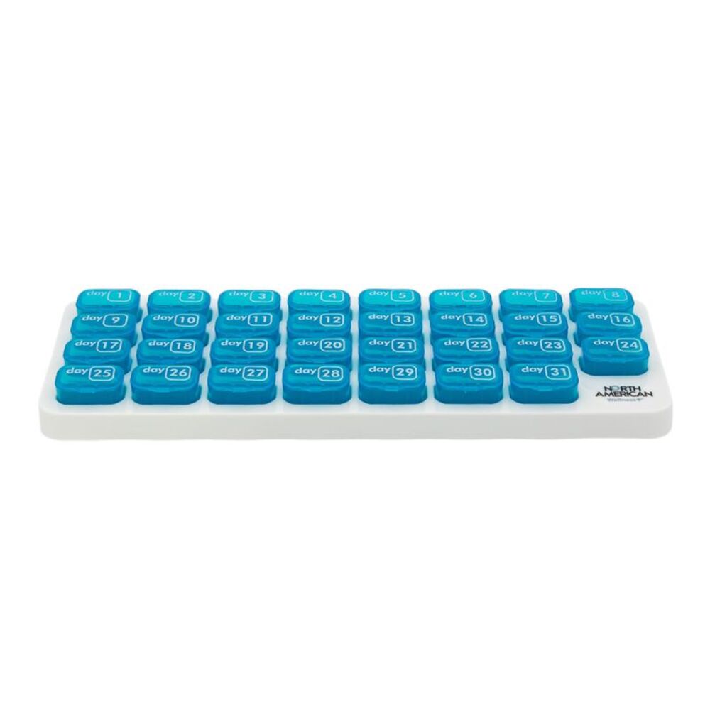 North American Wellness + Monthly Pill Organizer with 31 Removeable Pods